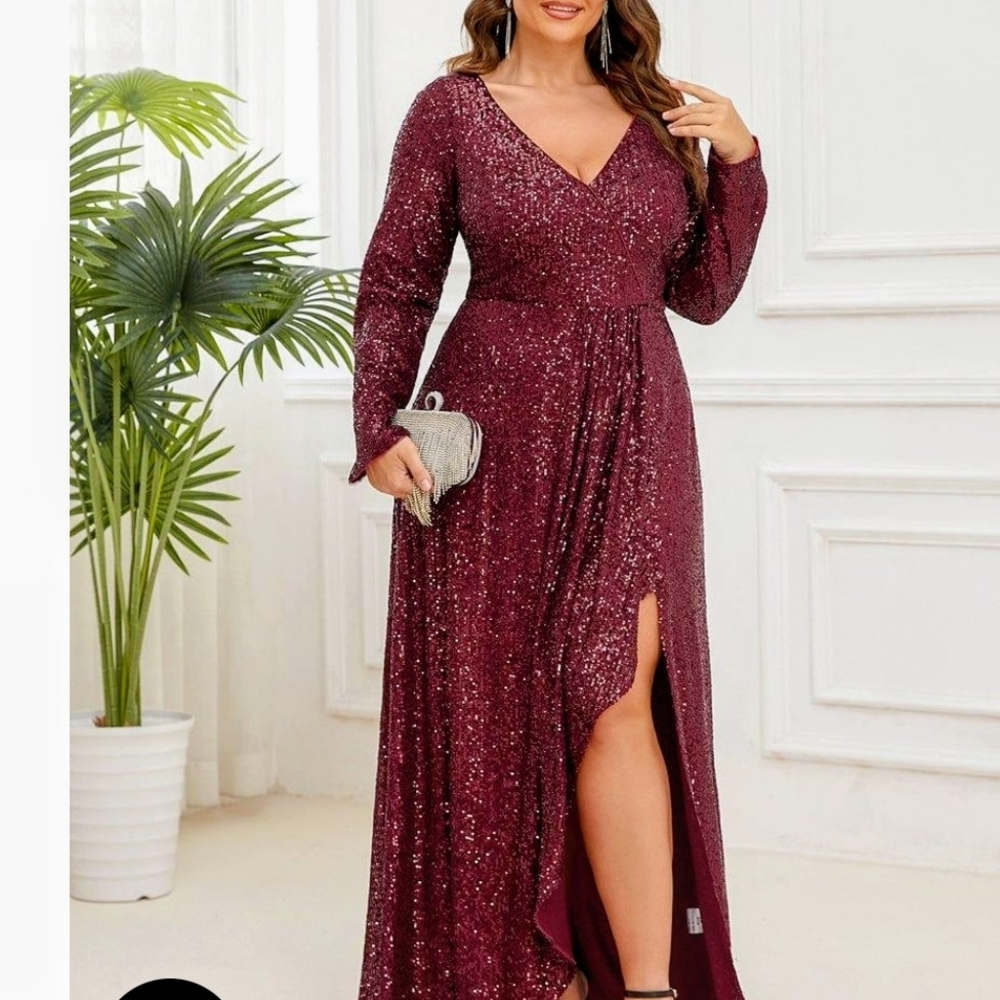 Brand New Never Worn              Burgundy Sequin Evening Gown
